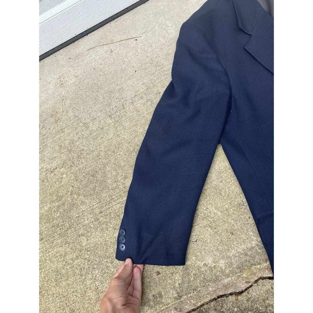 Vintage BURBERRY Pure 100% Silk ITALY Woven Sport Coat Blazer Mens 44R Navy